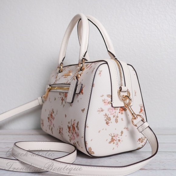 NWT Coach Rowan Satchel with Rose Bouquet Print - Picture 3 of 8